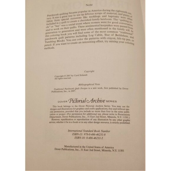 Traditional Patchwork Quilt Designs Adult Coloring Book by Carol Schmidt - Picture 3 of 4